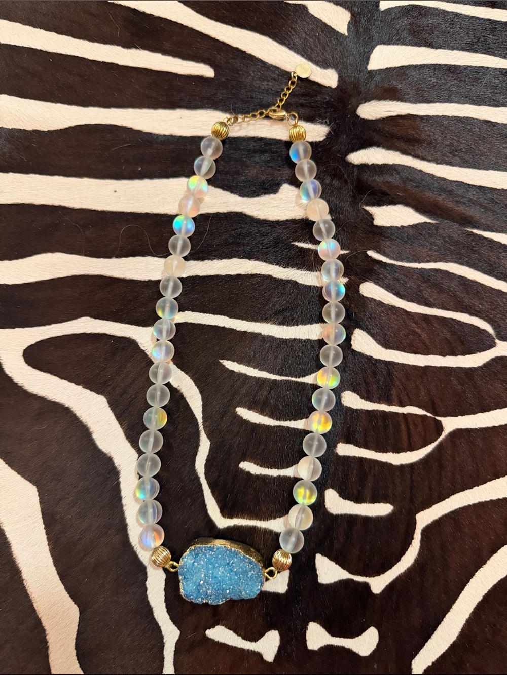 Blue Druzy Pendant Beaded Necklace - Women Jewelry
